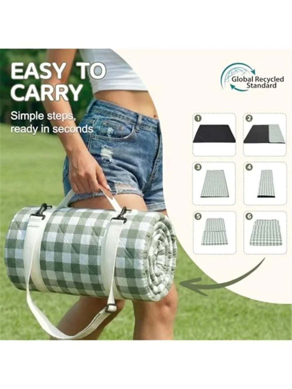 Waterproof Picnic Blanket Outdoor Camping Beach Mat XL Foldable Park Rug Green